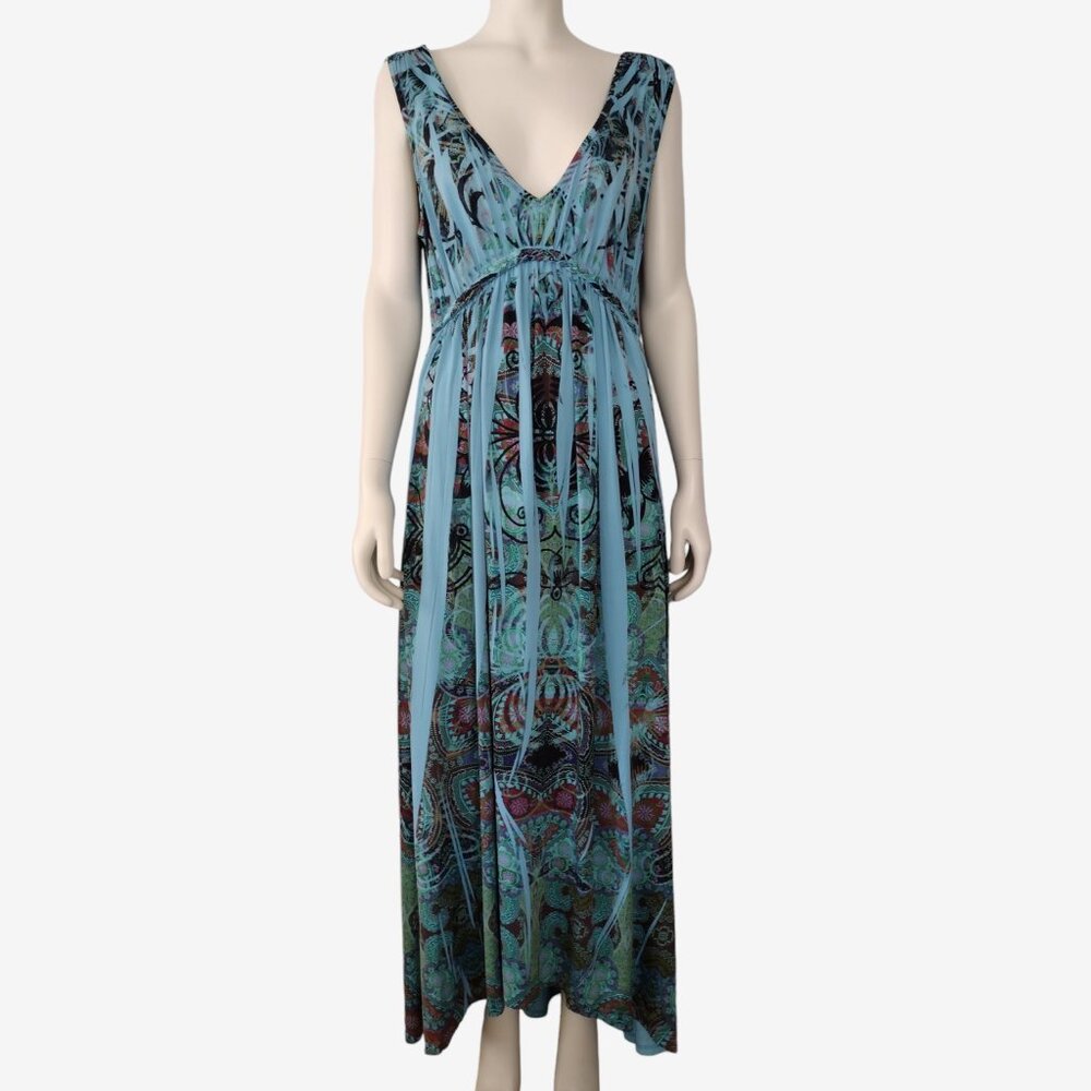 Live and Let Live Blue V Neck Sleeveless Slinky Knit High Low Maxi Dress